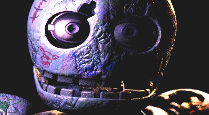 Animatronic wearing a creepy mask in FNAC