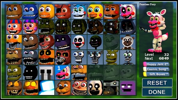 FNAF characters in the game menu